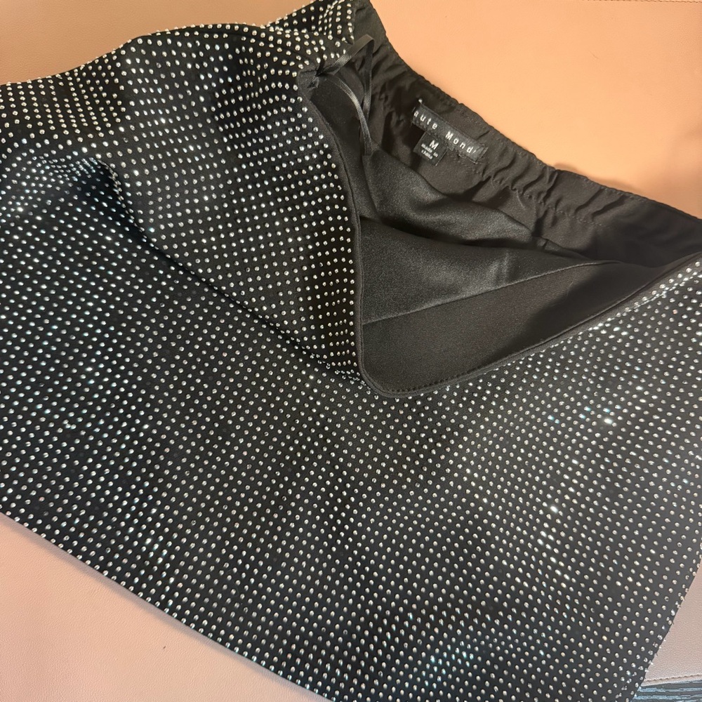 Haute Monde Black Rhinestone Mini Skirt Sz M Sparkly Stretch Bodycon Party Club